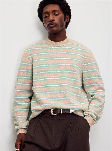 Jack & Jones: Le chandail tricot brut ray&eacute; Vert &agrave; motifs pour homme