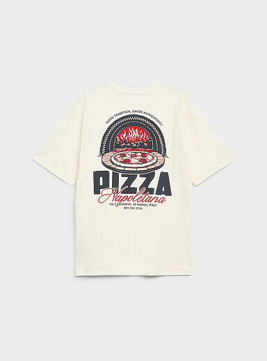 Jack & Jones: Le t-shirt pizza napolitaine Blanc cass&eacute; pour homme