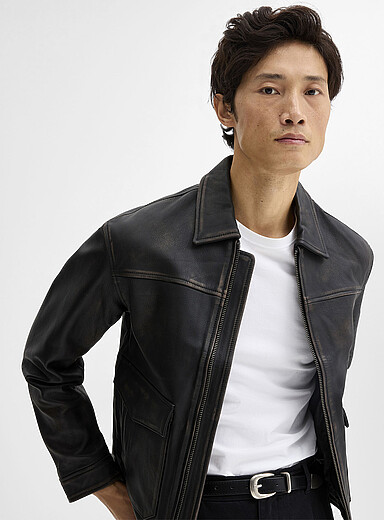 Jack & Jones: La veste de cuir fa&ccedil;on vintage Brun pour homme