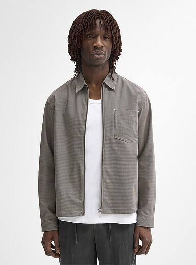 Jack & Jones Light Brown Houndstooth zipped overshirt for men