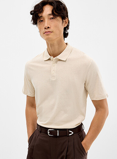 Jack & Jones: Le polo jersey touche de lin Ivoire - Beige cr&egrave;me pour homme