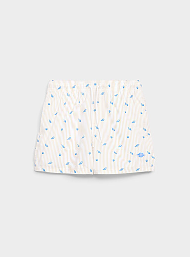 Jack & Jones: Le maillot short rayures binaires et minimotif Ivoire - Beige cr&egrave;me pour homme