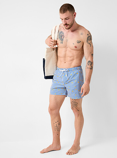 Mini pattern and twin-stripe swim trunk