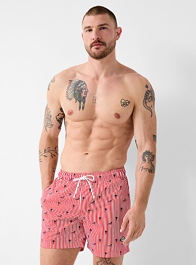 Mini pattern and twin-stripe swim trunk