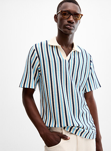 Jack & Jones: Le polo rayures jacquard Bleu p&acirc;le - Bleu ciel pour homme