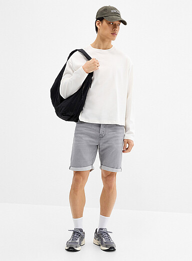 Jack & Jones Light Grey Knit-like underside ash-grey denim Bermudas for men