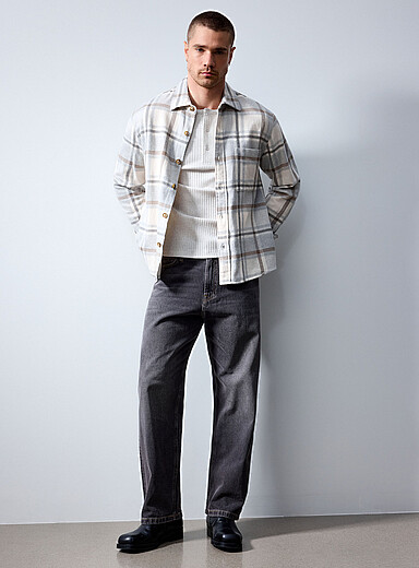 Jack & Jones Grey Alex ochre topstitched ash-grey jean <b>Baggy fit</b> for men
