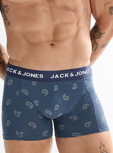 Jack & Jones: Le boxeur long tout confort 4 po Coton Bleu &agrave; motifs pour homme