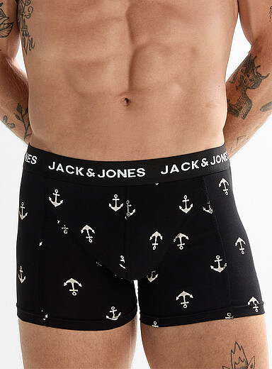 Jack & Jones: Le boxeur long tout confort 4 po Coton Noir &agrave; motifs pour homme