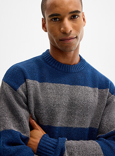 Jack & Jones Patterned Blue Wide-stripe sweater for men