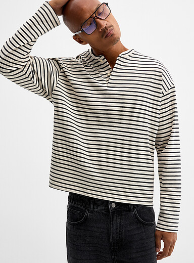 Jack & Jones Patterned Black Nautical stripe Henley T-shirt for men