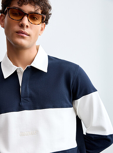 Jack & Jones: Le polo rugby bloc logo Bleu marine - Bleu nuit pour homme