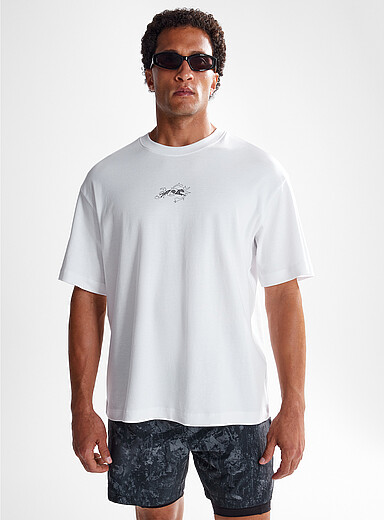 Jack & Jones: Le t-shirt ample ultradoux imprim&eacute; graphique 365 <b>Coupe ample</b> Blanc &agrave; motifs pour homme