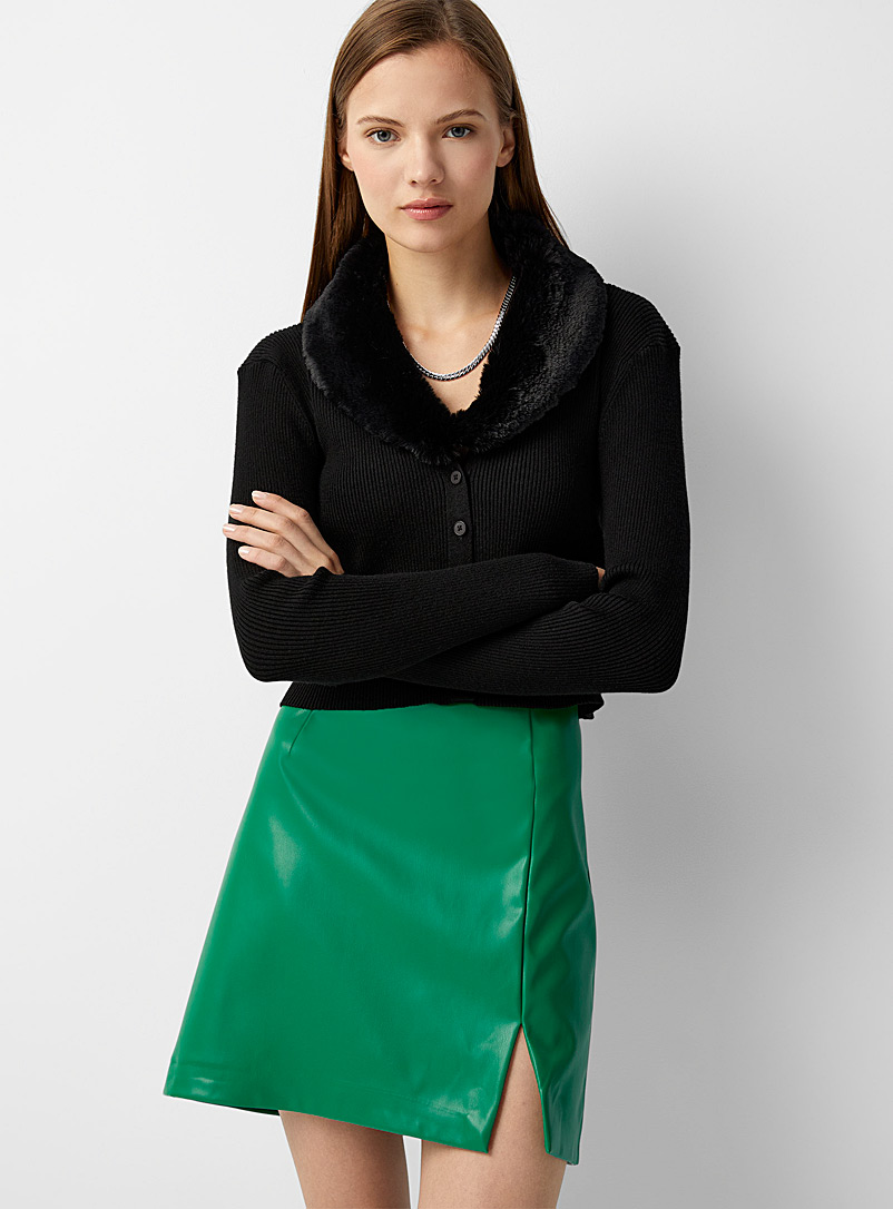 Only Kelly Green Faux-leather slit miniskirt for women