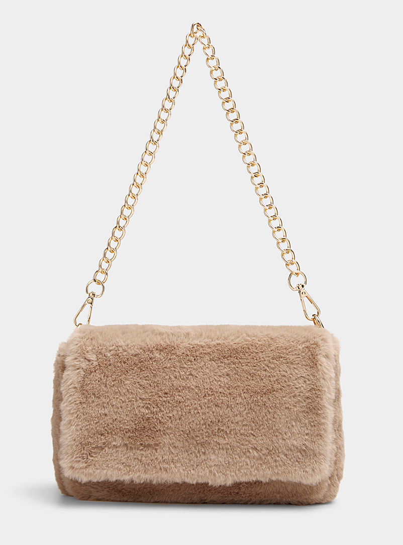 Only Cream Beige Faux-fur flap bag for women