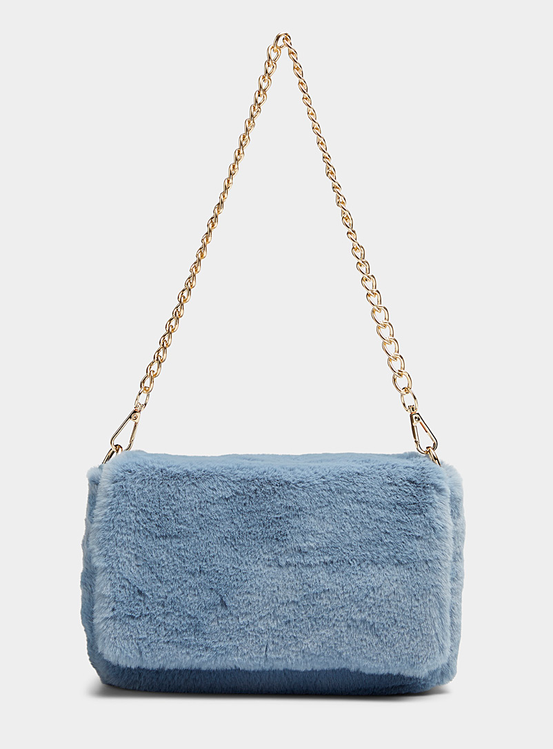Only Teal Faux-fur flap bag for women