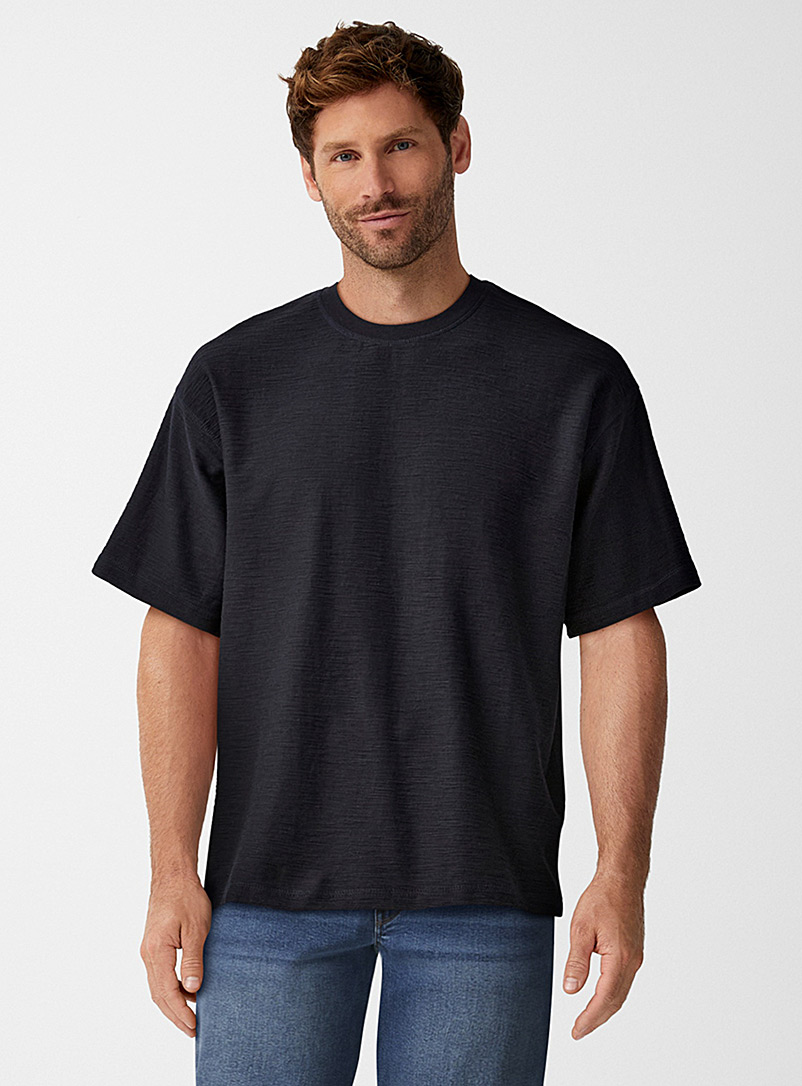 Jack & Jones Black Embossed irregular textured T-shirt for men