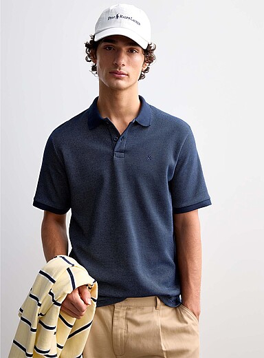 Jack & Jones Navy/Midnight Blue Two-tone piqu&eacute; polo for men