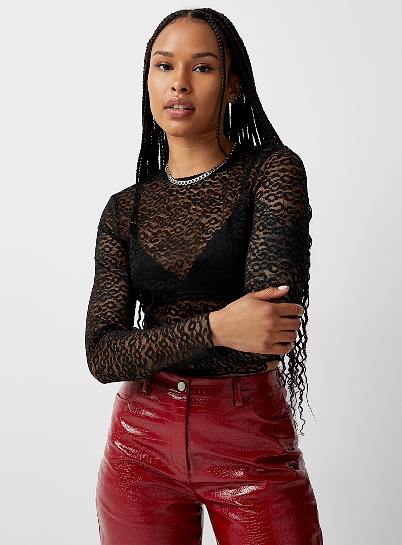 Only Black Leopard lace T-shirt for women