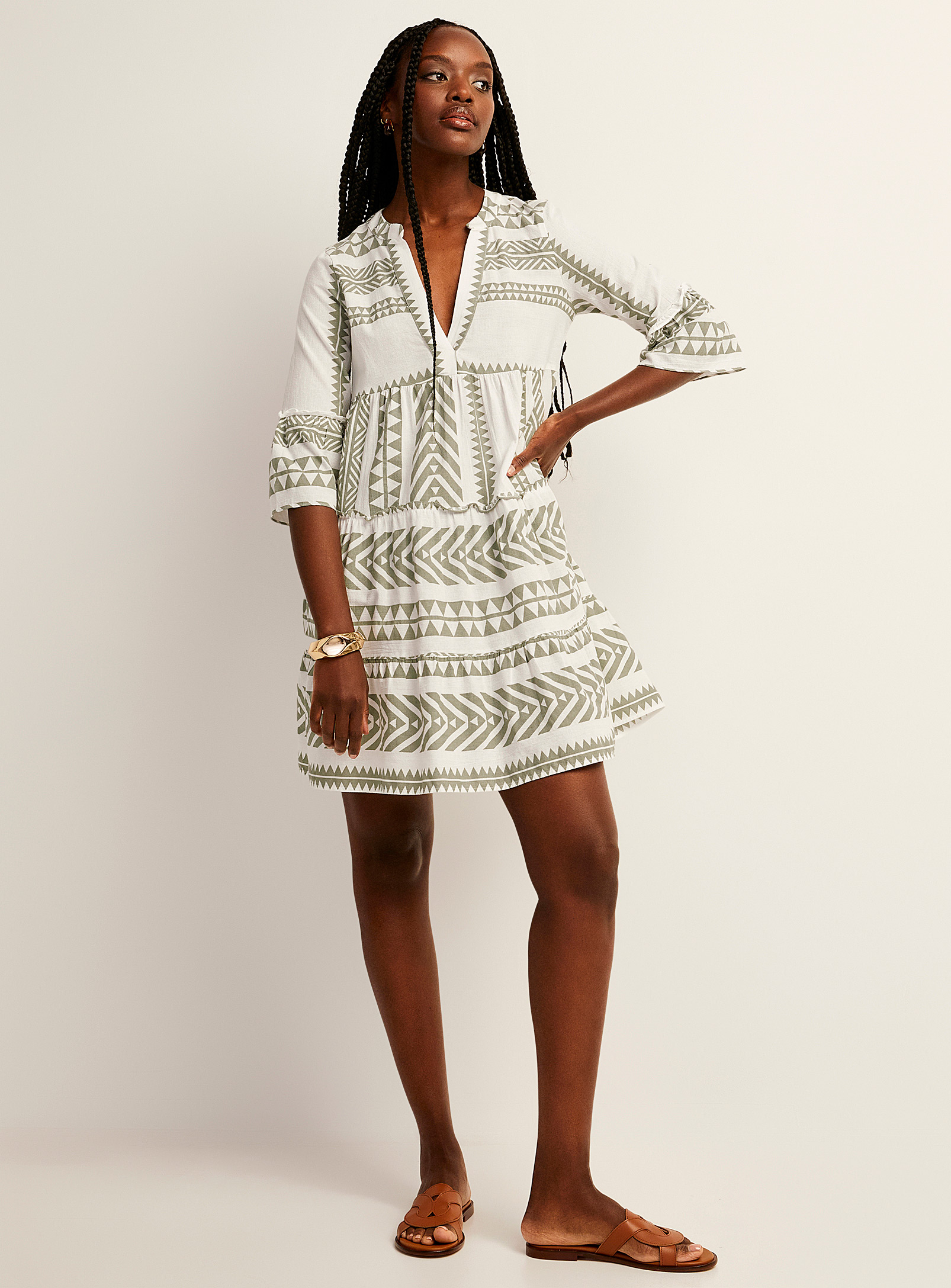 Vero Moda Geometric Pattern Flared Dress In Patterned White