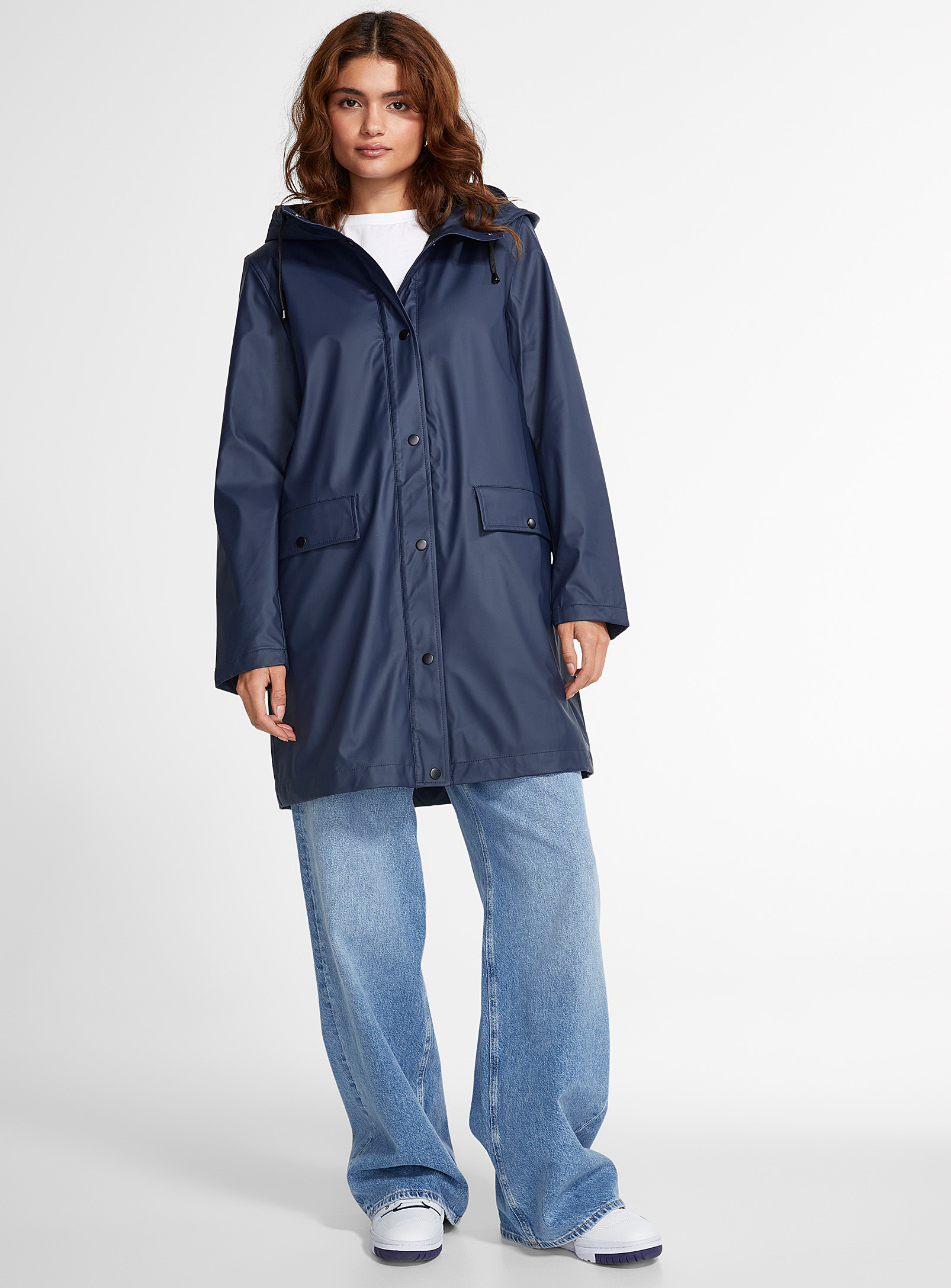 Vero Moda Sherpa Underside Hooded Raincoat In Marine Blue
