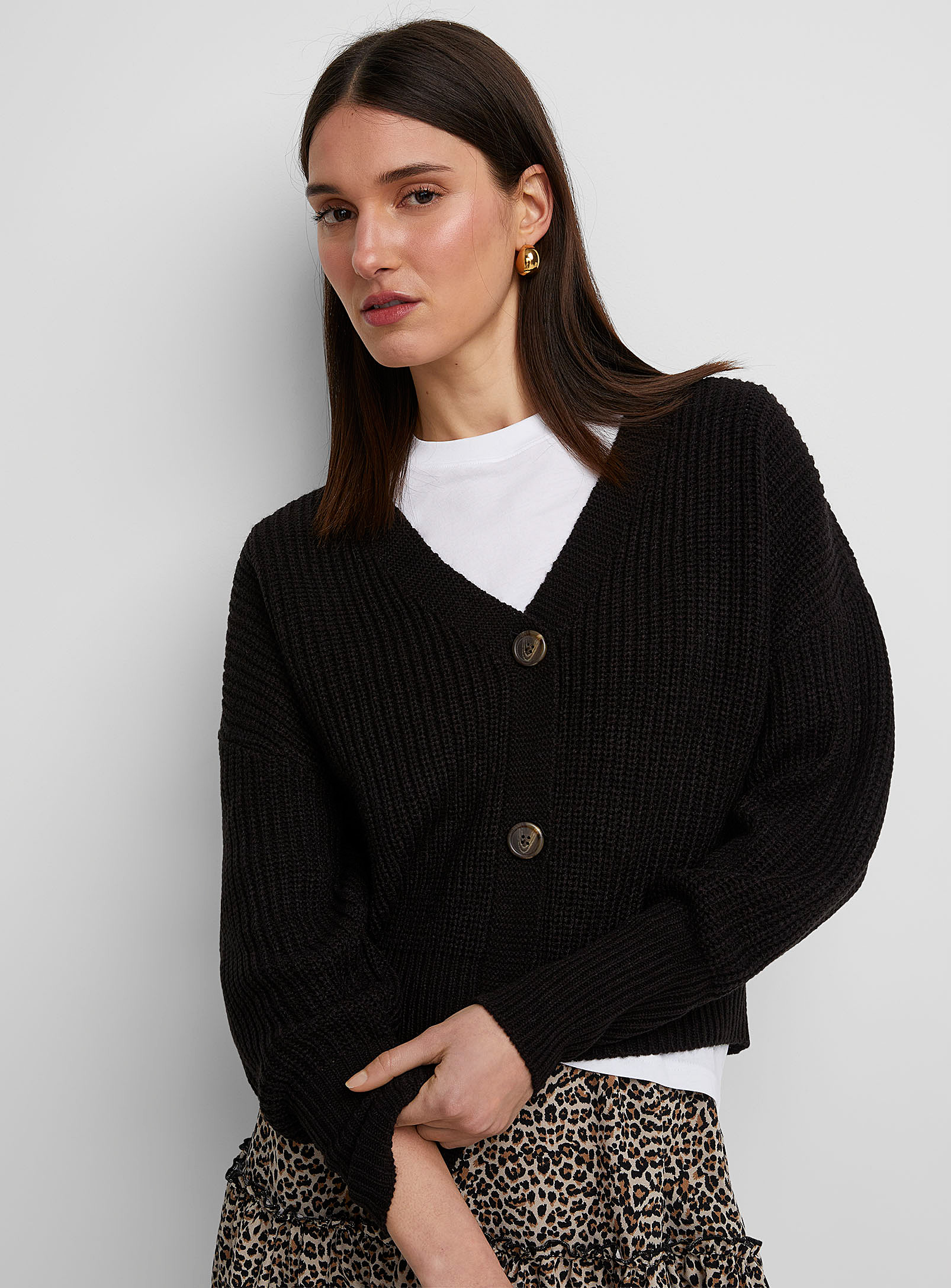 Vero Moda - Women's Puff-sleeve shaker-rib Cardigan Sweater