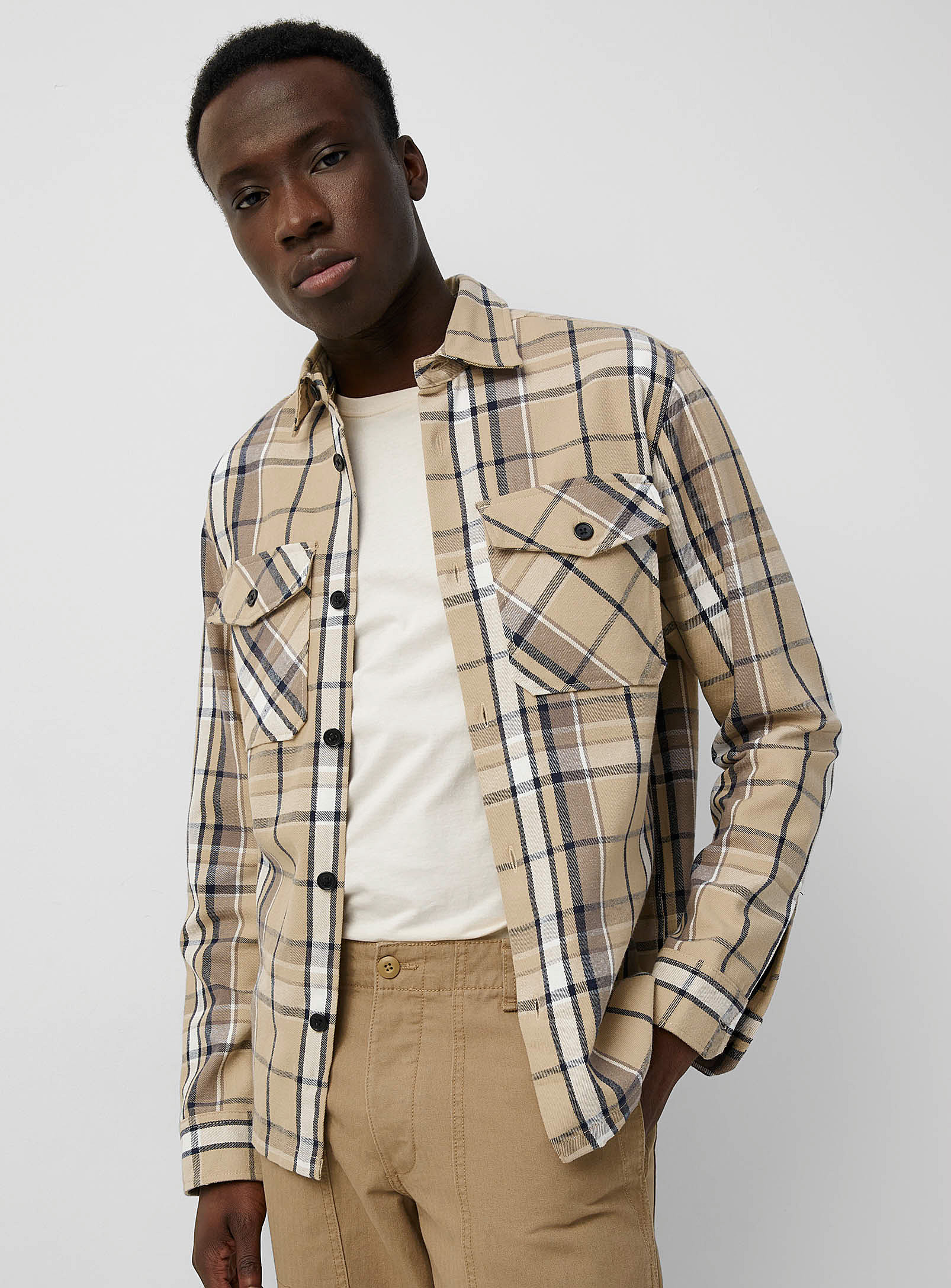 Jack & Jones Neutral Check Overshirt In Fawn