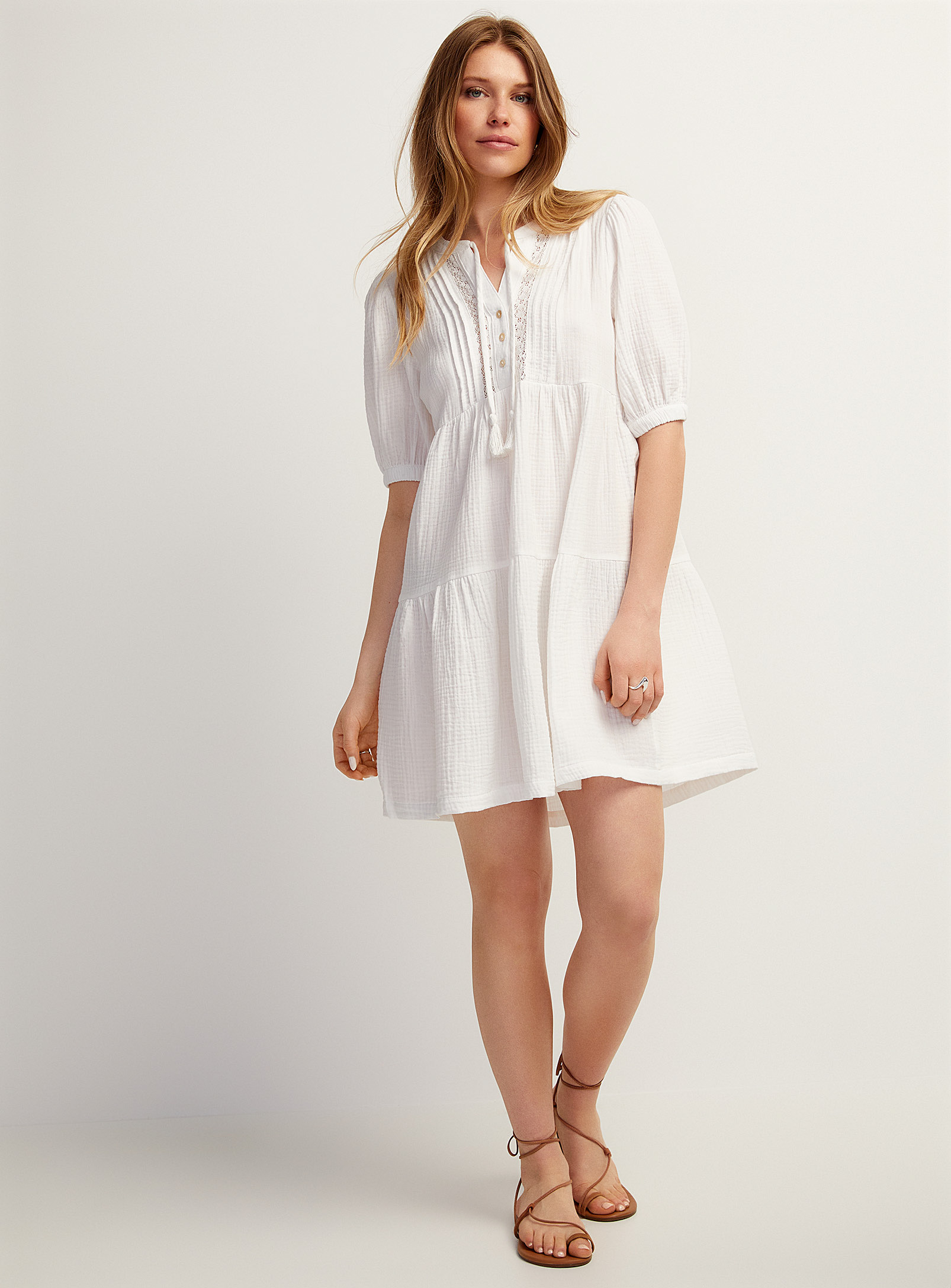 Vero Moda Cotton Gauze White Tiered Dress
