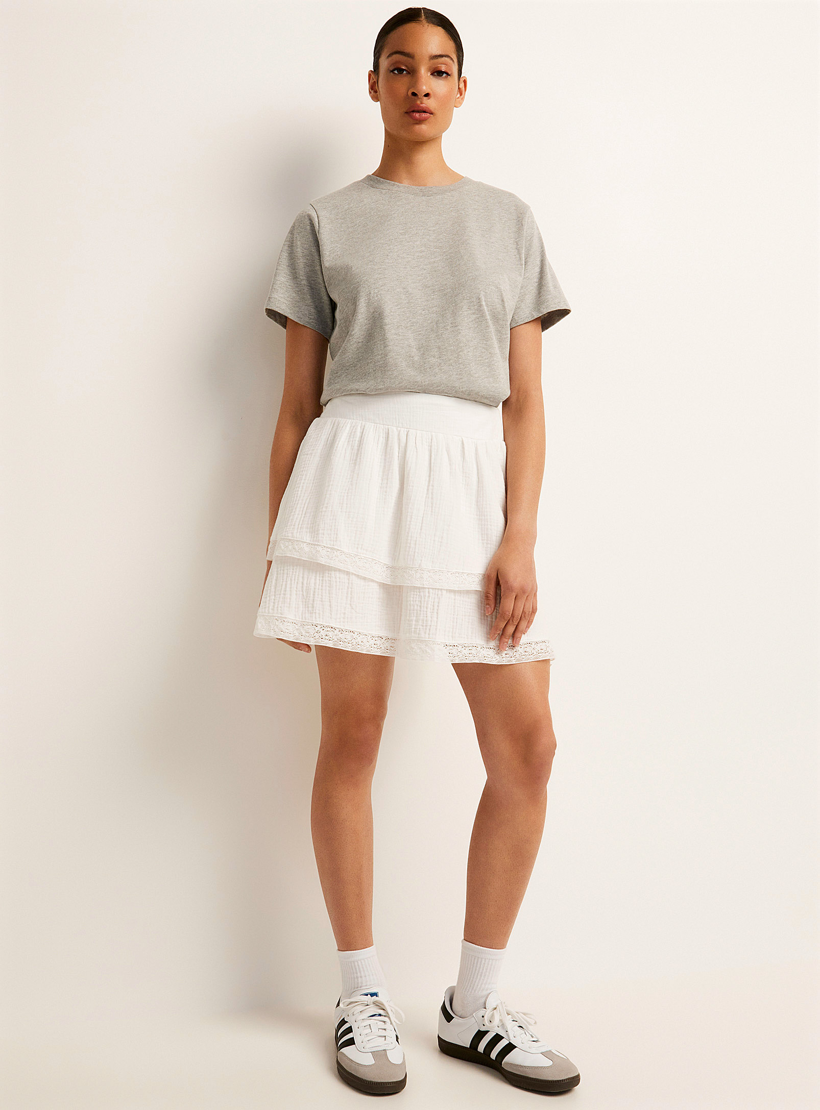 Vero Moda Lace Edging Tiered Miniskirt In White