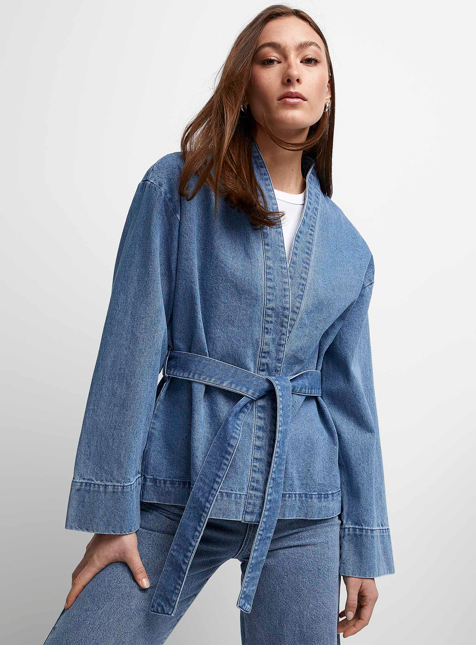 Vero Moda Medium Indigo Denim Kimono Jacket In Blue