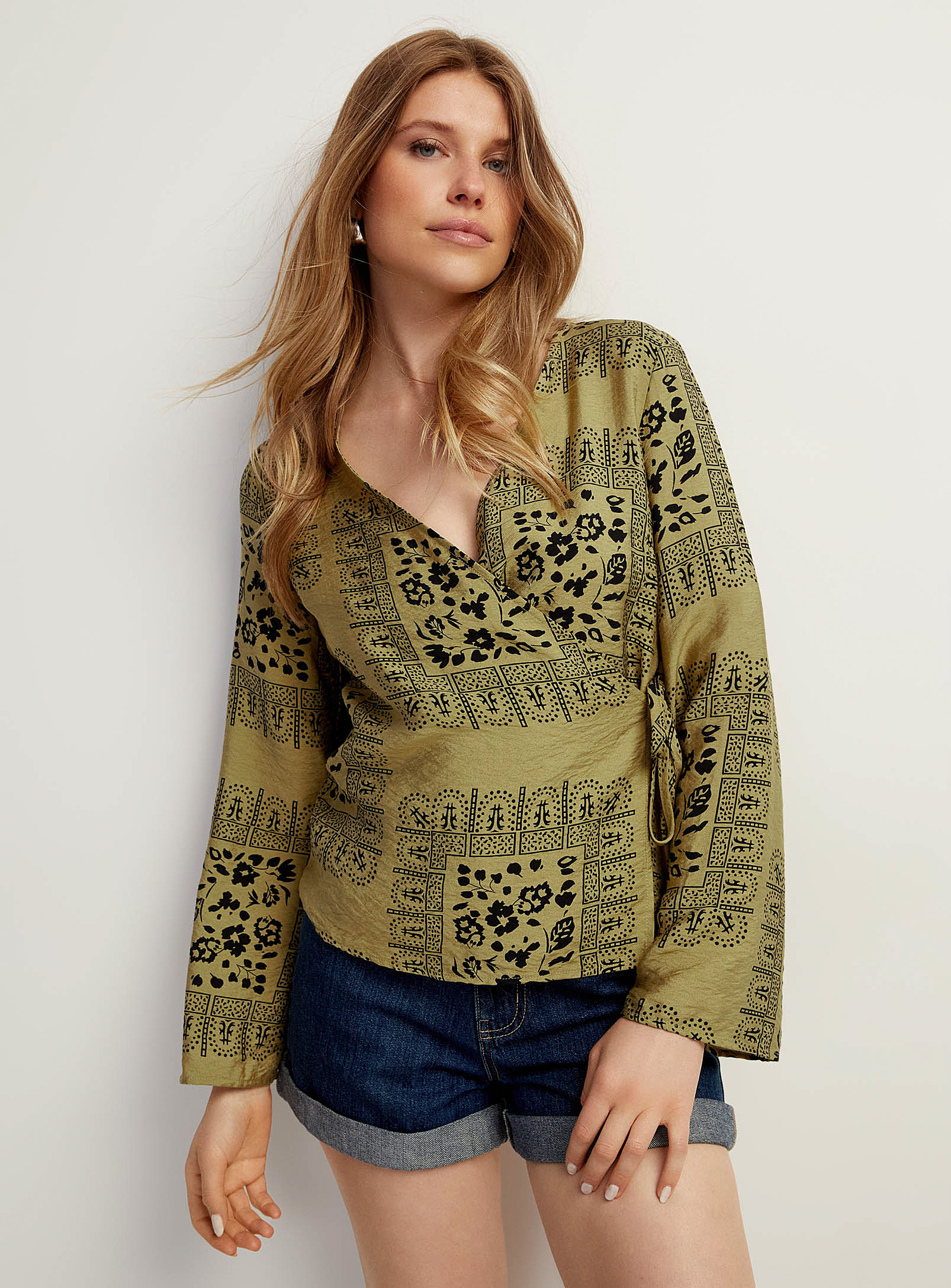 Vero Moda Paisley Pattern Crossover Blouse In Patterned Green