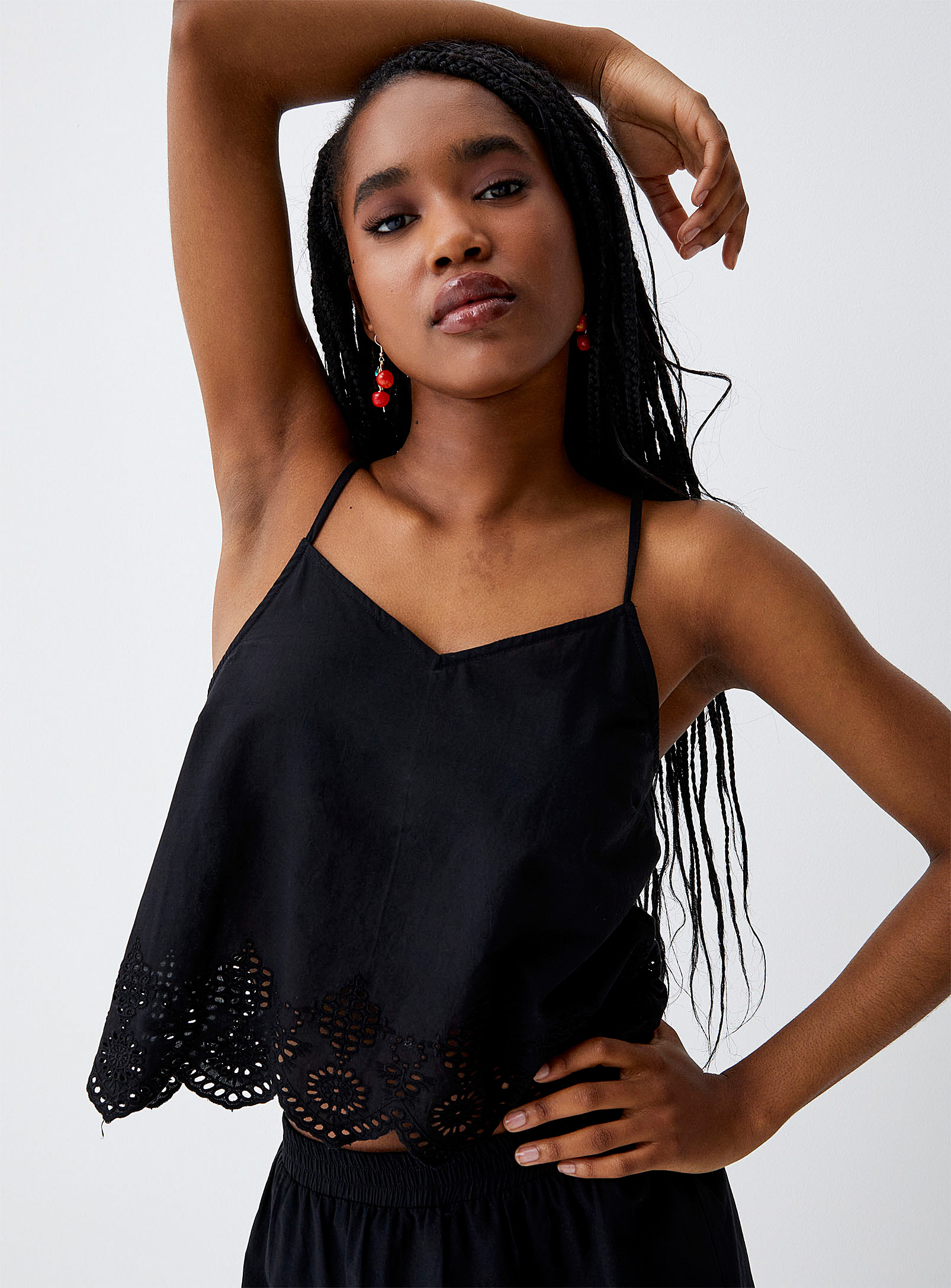 Only Broderie Anglaise Cami In Black
