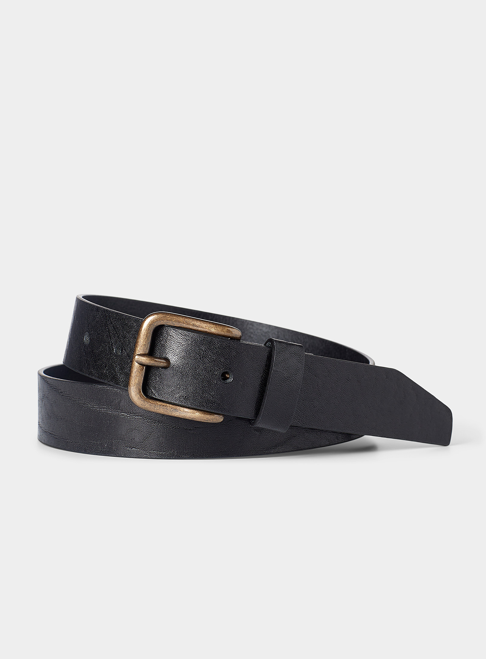 Jack & Jones Vintage-like Buckle Genuine Leather Belt In Black