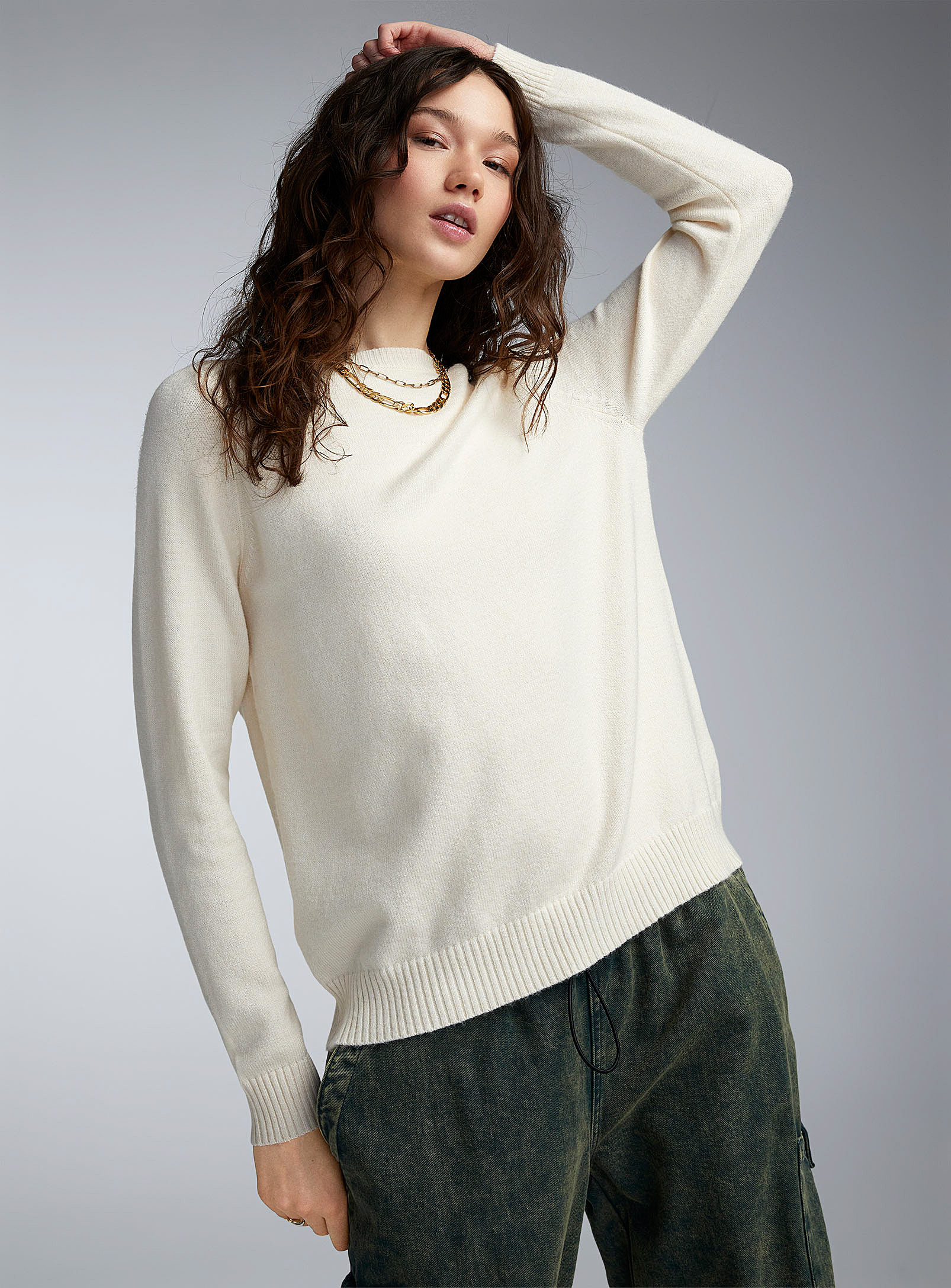 Only Fine Knit Raglan Sweater In Ivory White