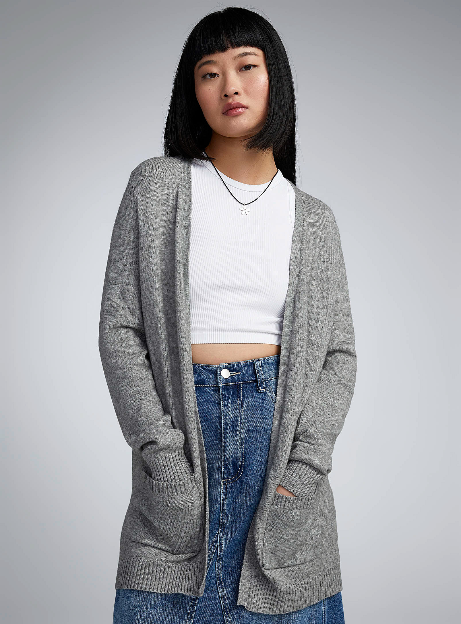 Only Patch Pocket Open Cardigan In Grey