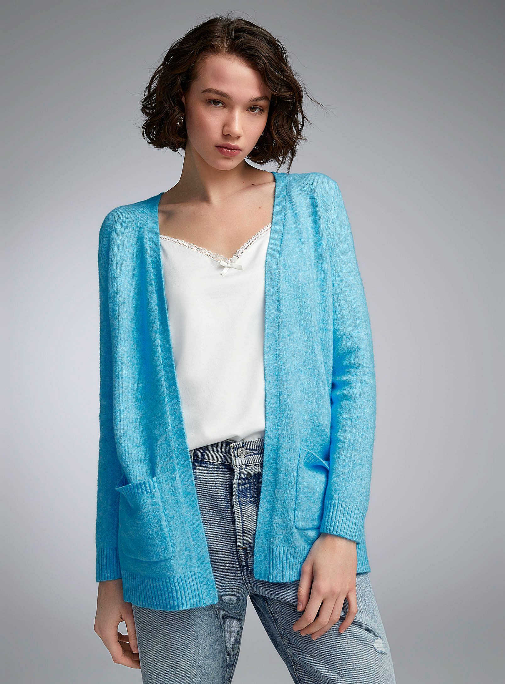 Only Patch Pocket Open Cardigan In Teal