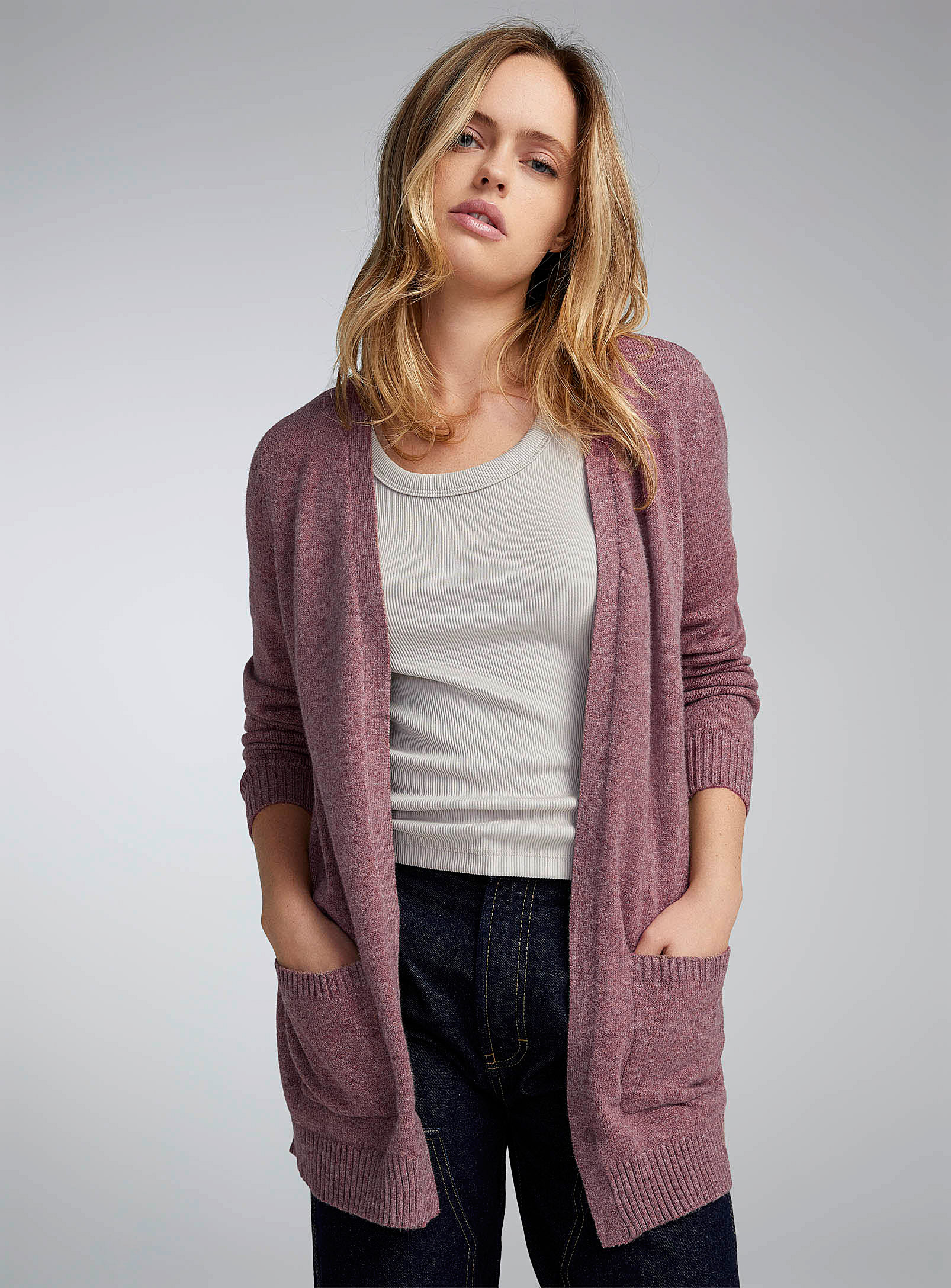 Only Patch Pocket Open Cardigan In Light Red