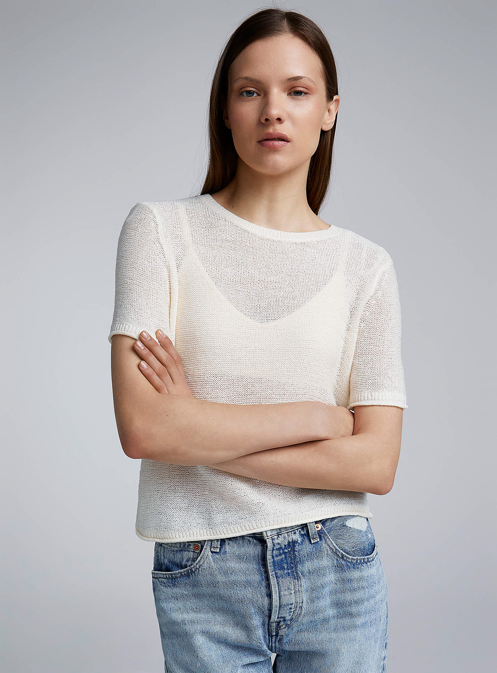 Only Lightweight Knit Sweater In Off White