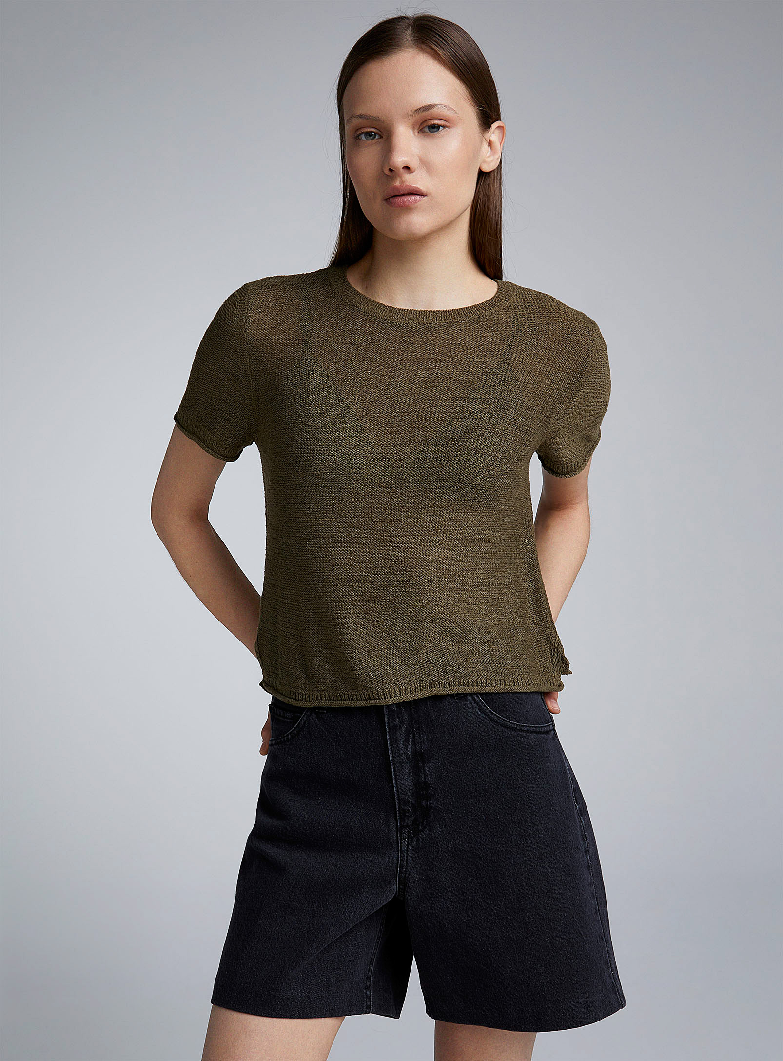 Only Lightweight Knit Sweater In Mossy Green