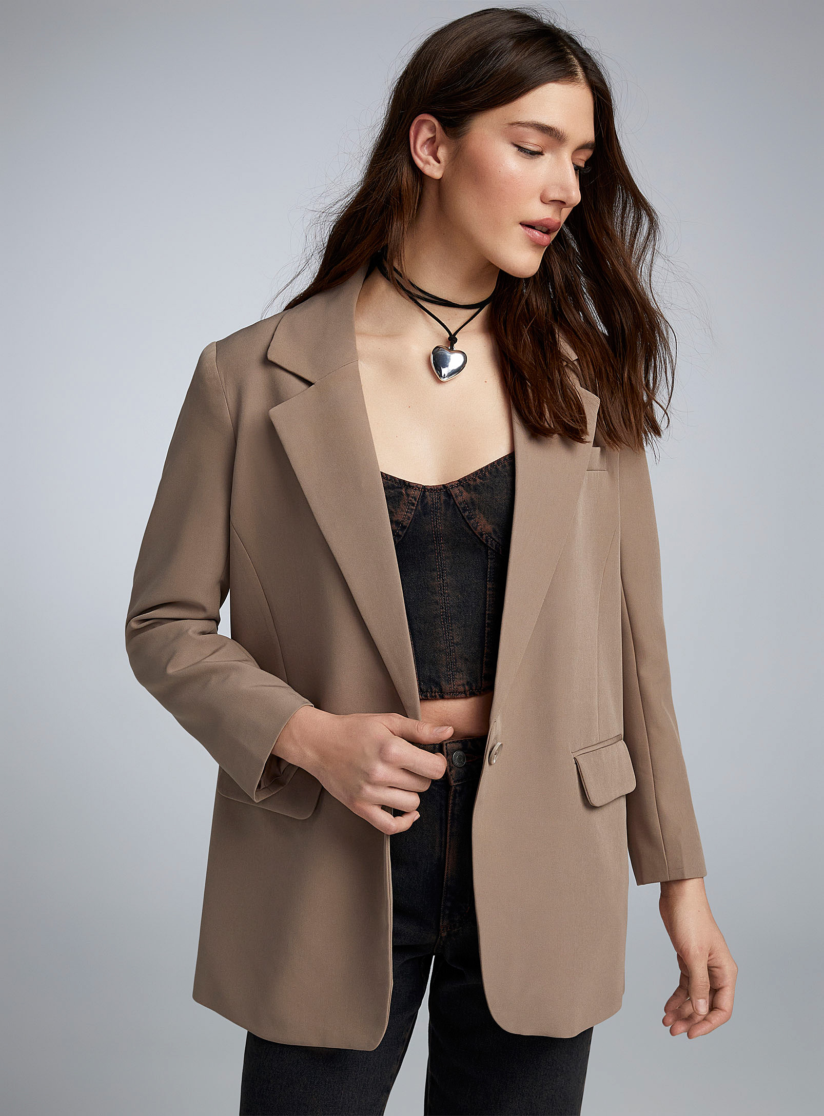 Only Oversized Single-button Blazer In Light Brown