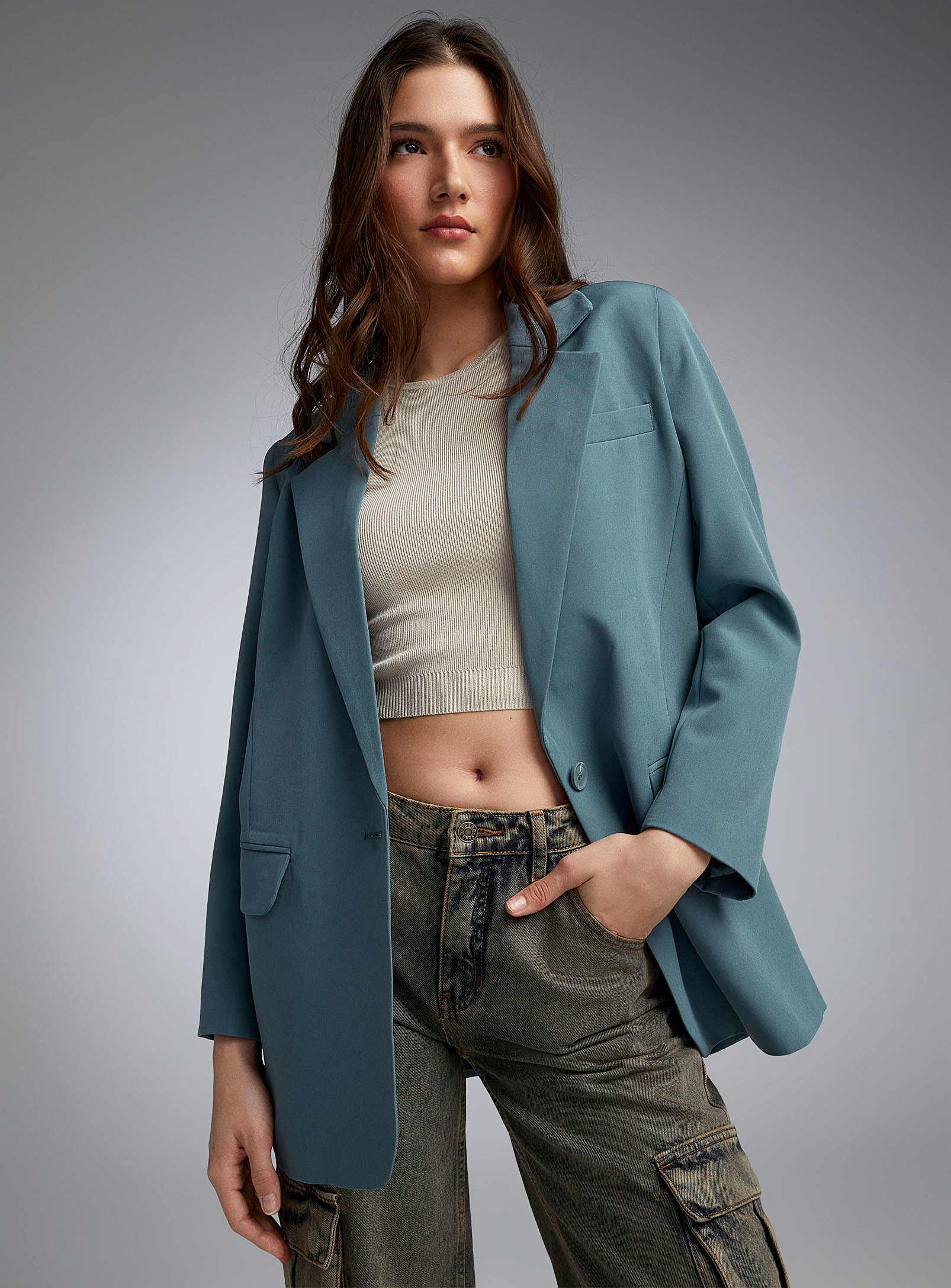 Only Oversized Single-button Blazer In Baby Blue