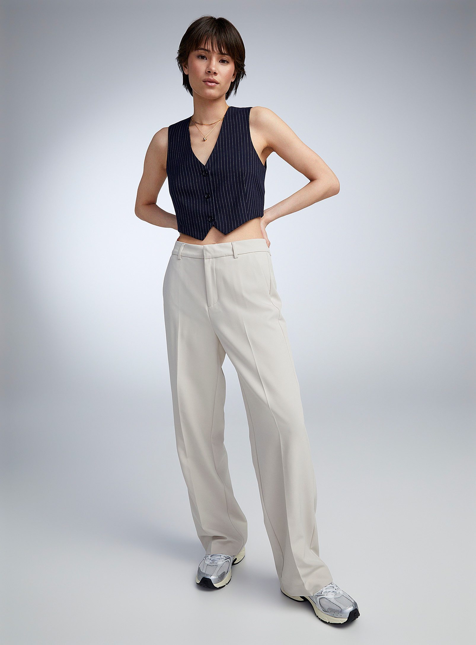 Only Straight-leg Dress Pant In Ivory White