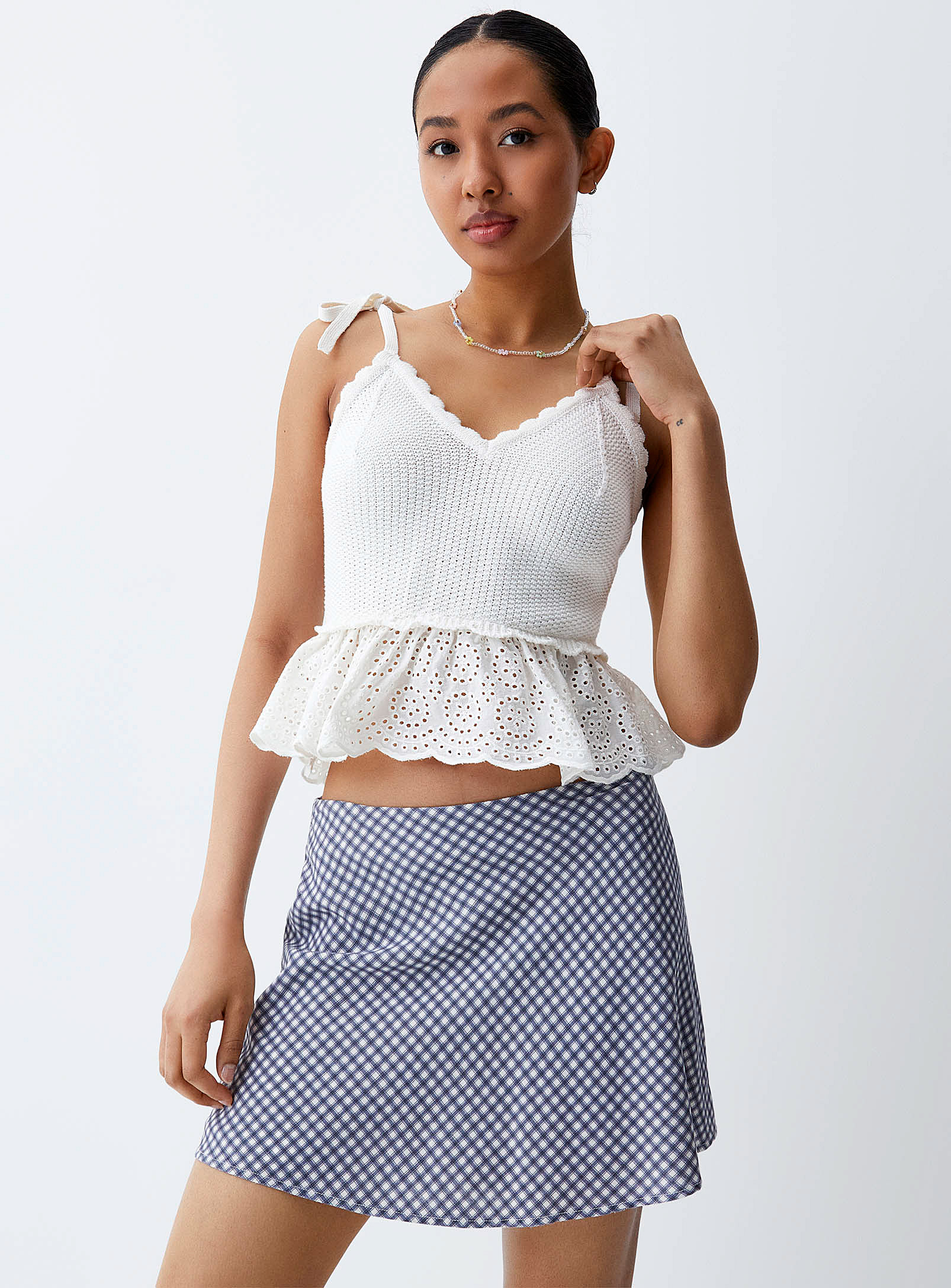 Only - Women's Broderie anglaise and knit Cami Top