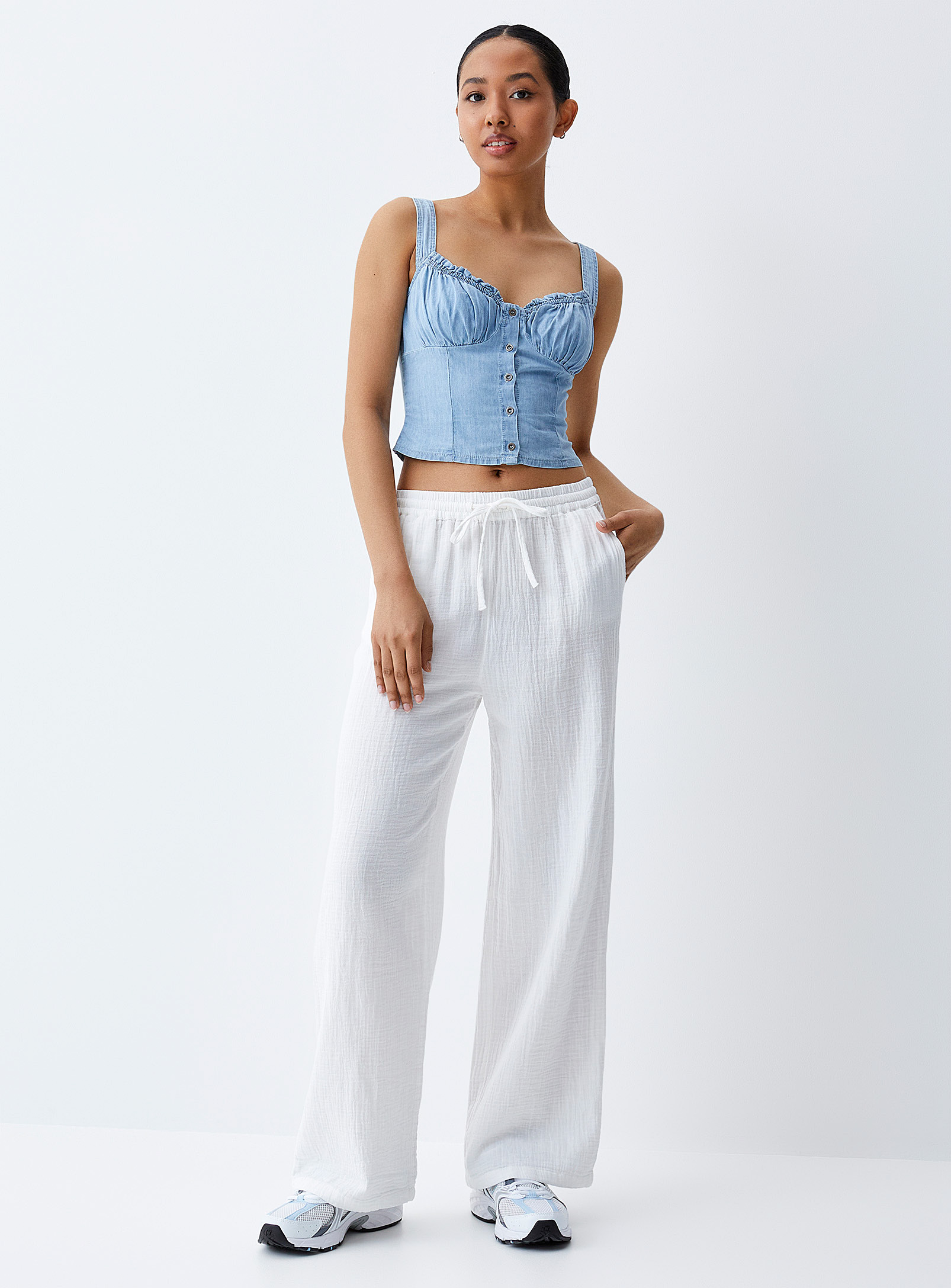 Only Organic Cotton Gauze Straight-leg Pant In White