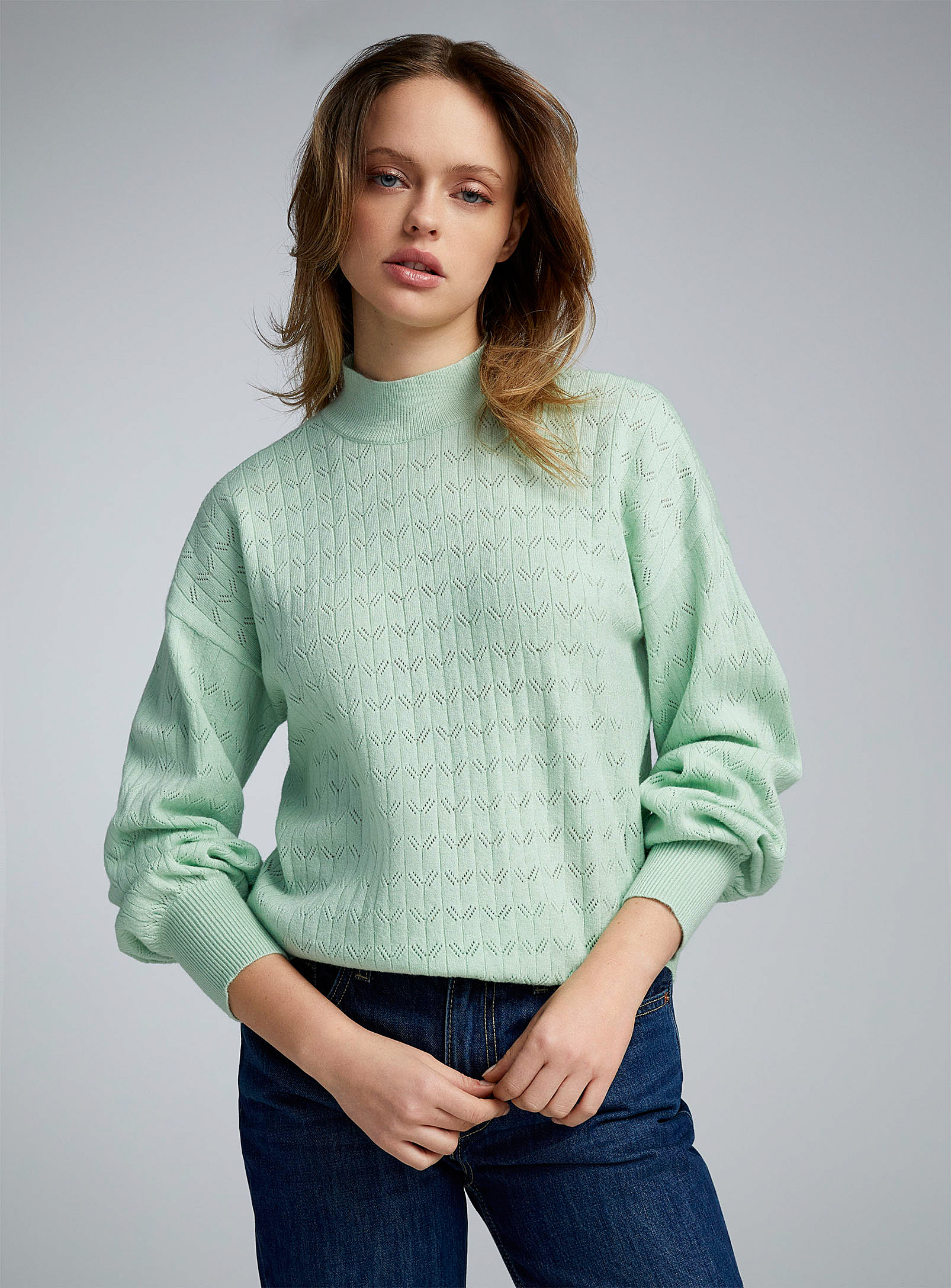 Only Pointelle Knit Mock-neck Sweater In Assorted