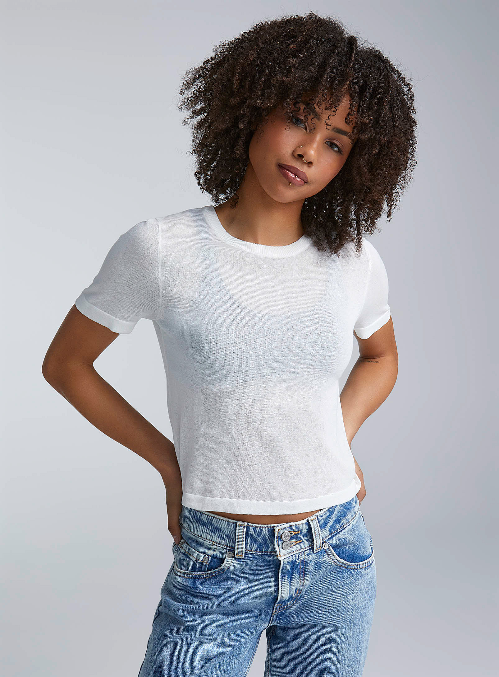 Twik Thin And Sheer Knit Sweater In White