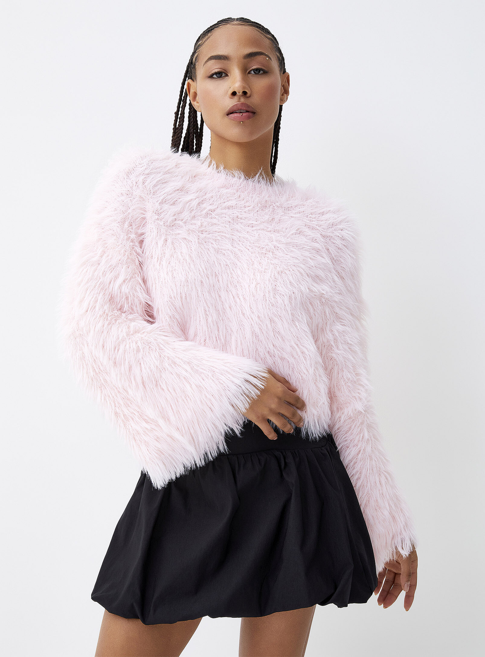 Pink Fluffy Loose Sweatshirt