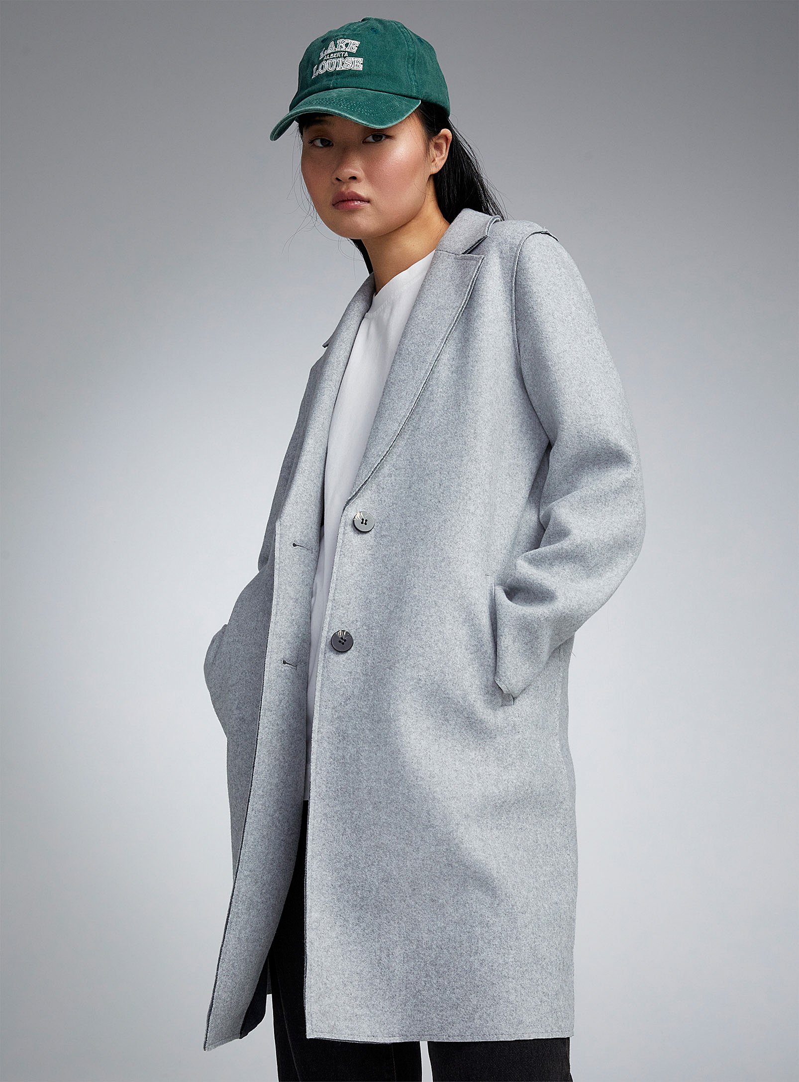 Only Two-button Brushed Coat In Light Grey