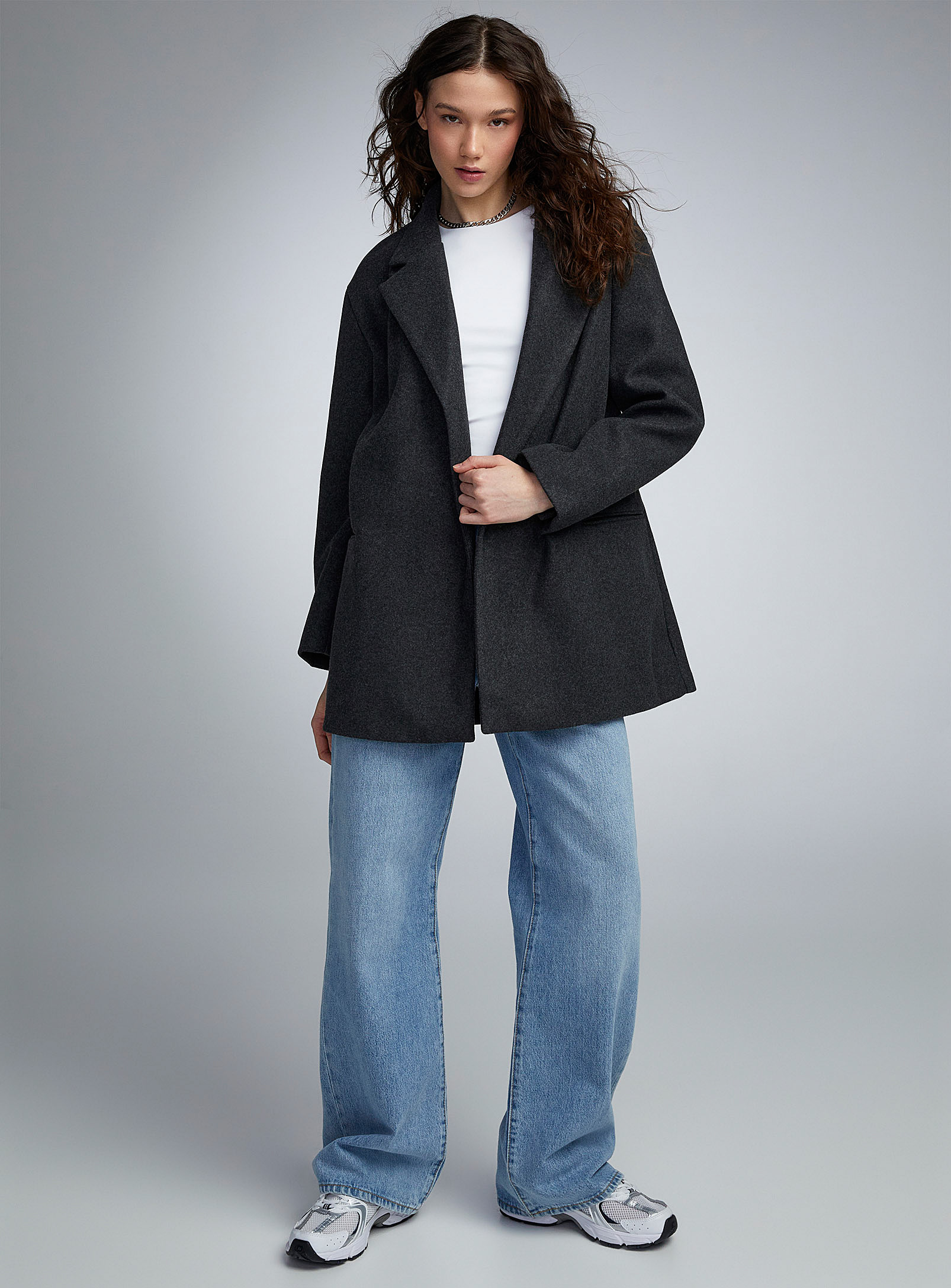 Only - Women's Grey straight-fit felt coat