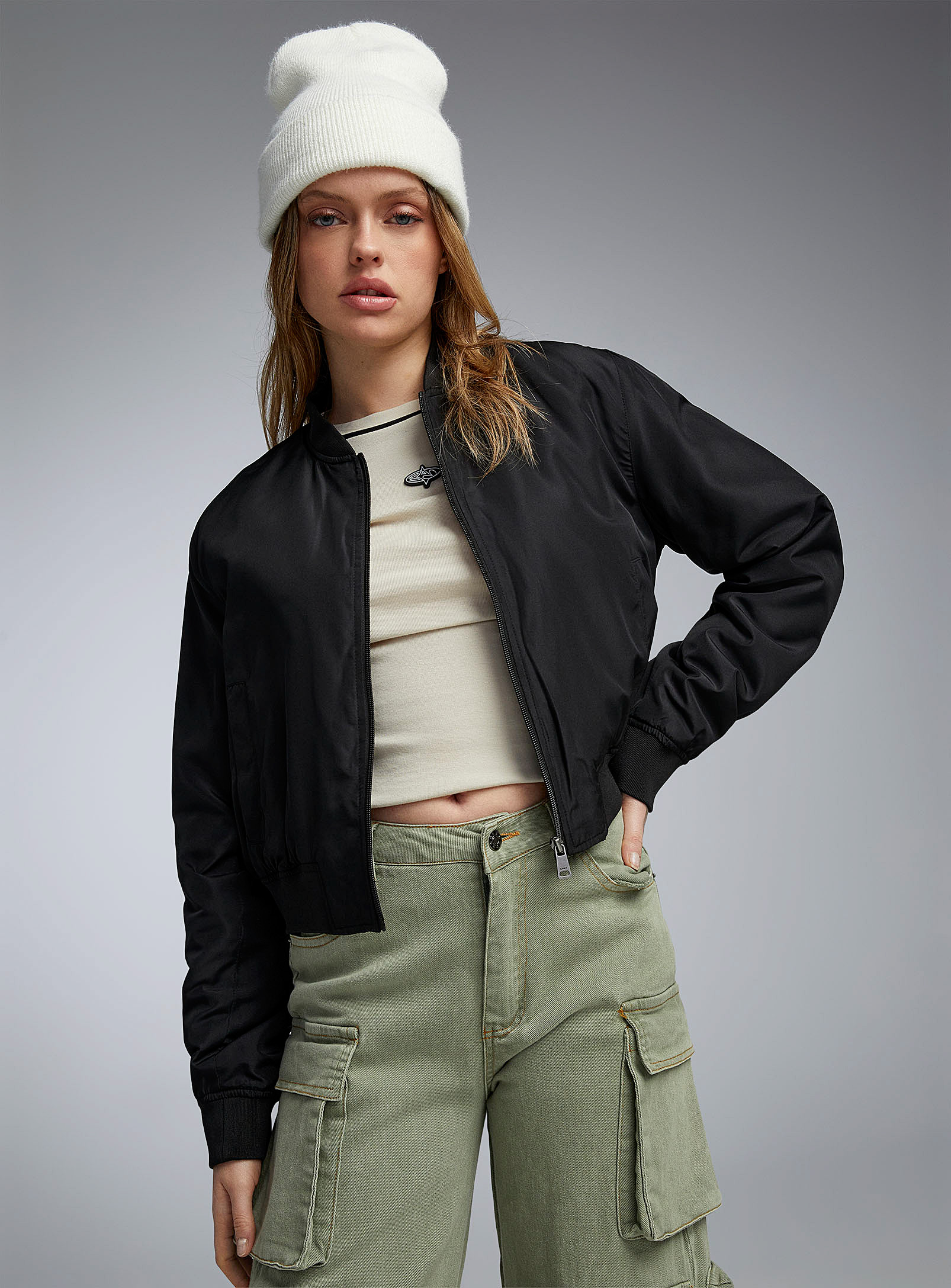 Only Glossy Fabric Cropped Jacket In Black